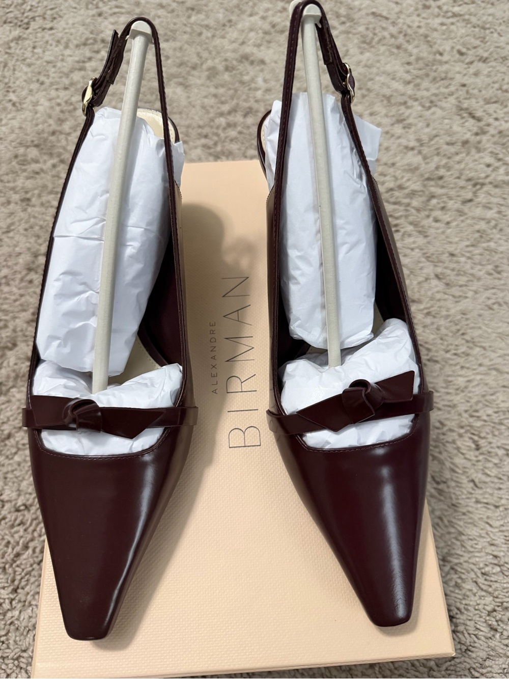 Alexandre Birman Burgundy Leather Pointed Slingback Heels